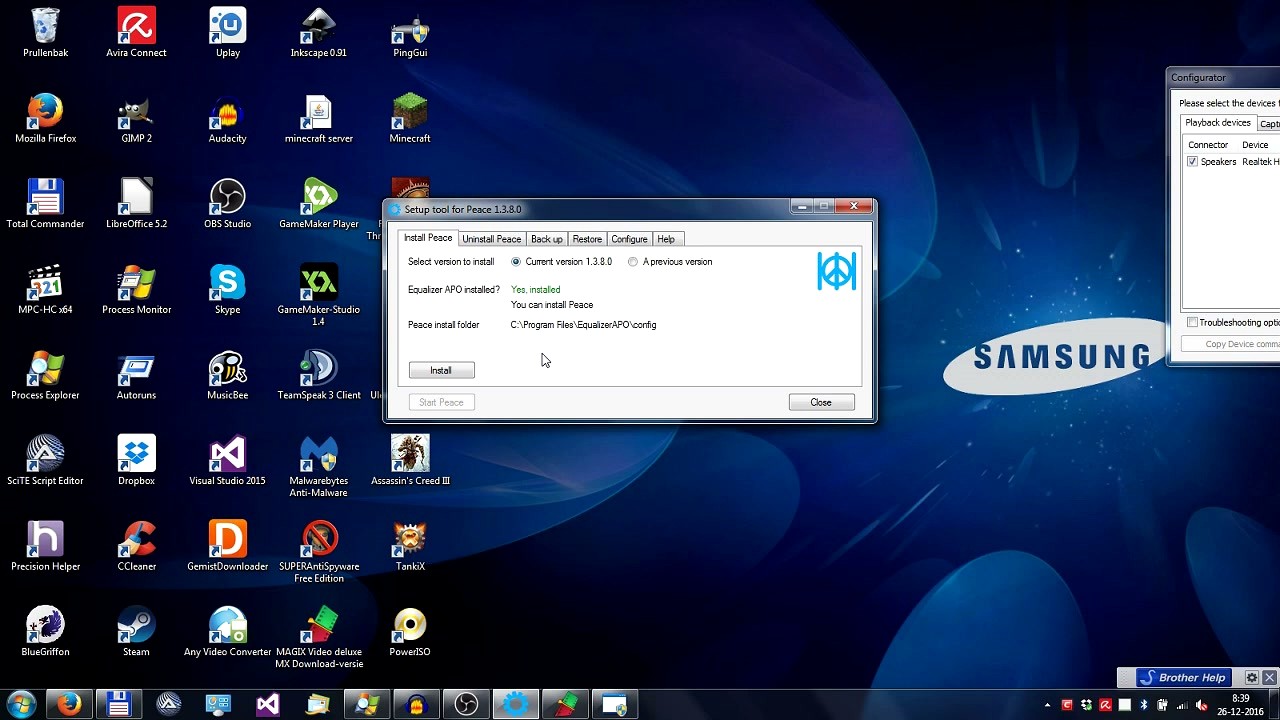 Peace Equalizer step 2 - Setup tool installer showing Install Peace tab