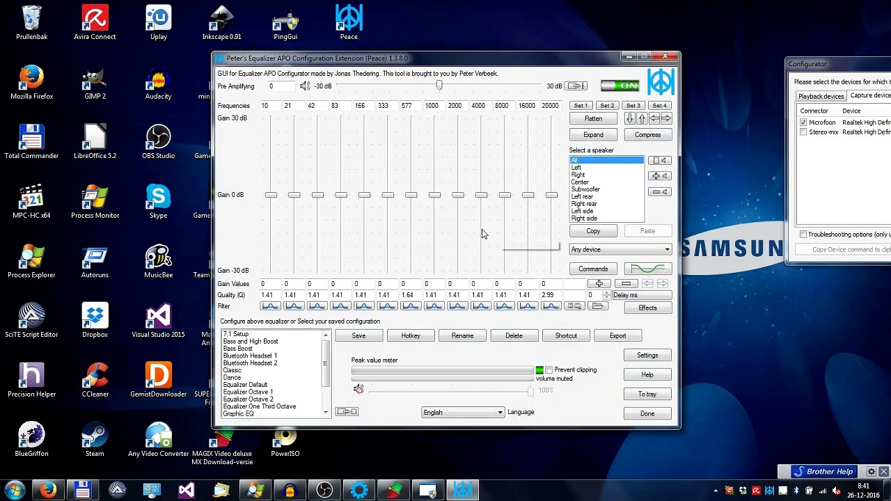 Peace Equalizer step 5 - Main EQ interface with all sliders at zero